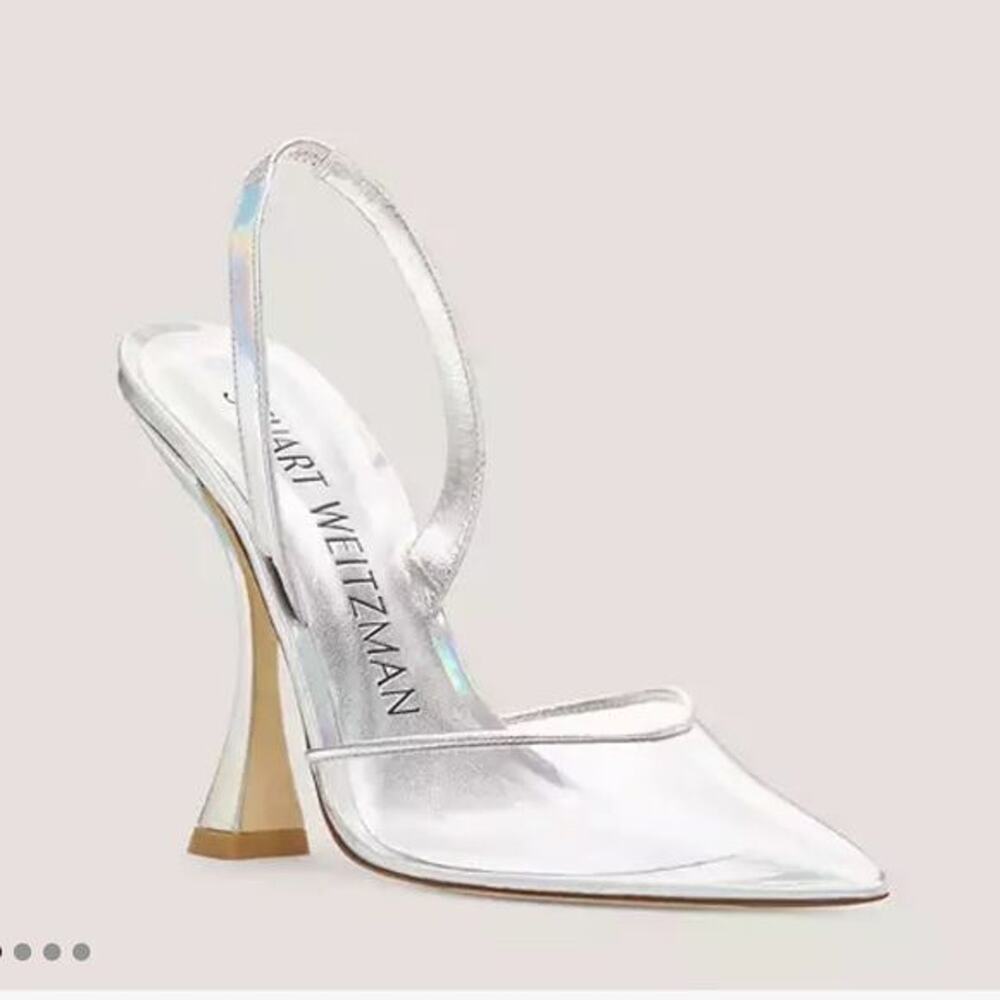 New womens Stuart Weitzman Sz 6 silver metallic STUART XCURVE 100 SLINGBACK heel